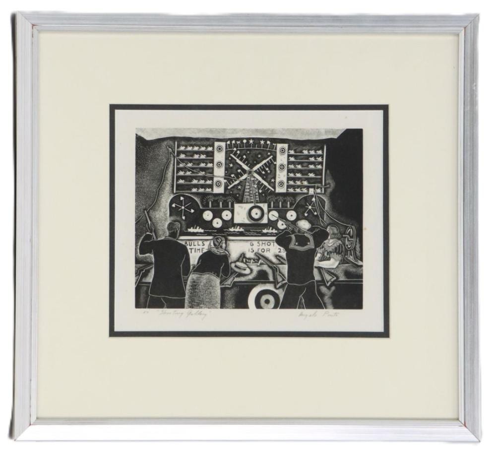 Angelo Pinto comparable auction result: angelo pinto 1908 1994 american 1935 wood engraving shooting gallery
