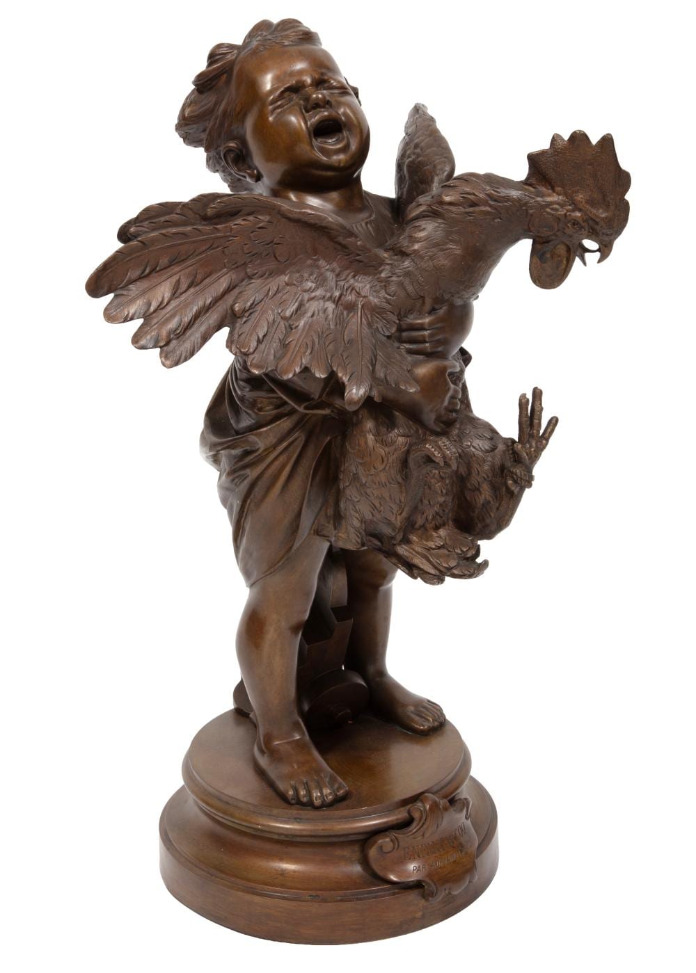 Adriano Cecioni comparable auction result: adriano cecioni italian 1836 1886 enfant au coq bronze with yellowish brown patina