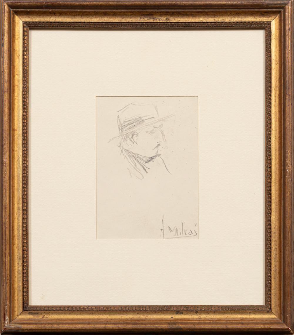 Alessandro Milesi comparable auction result: alessandro milesi italian 1856 1945 head of man in hat study of a woman and study of two faces 3 graphites on paper 2 double sided