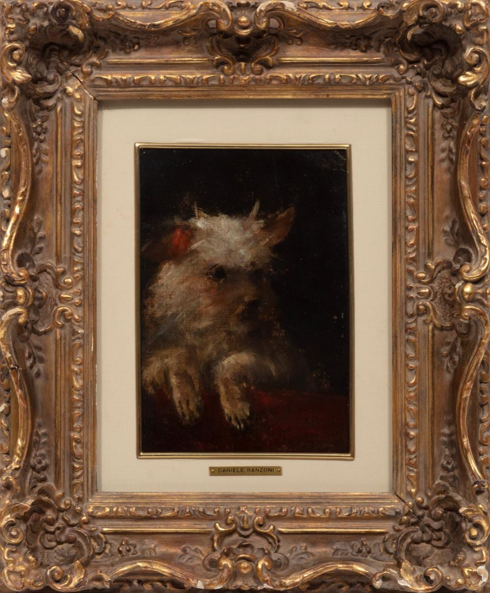 Daniele Ranzoni comparable auction result: daniele ranzoni italian 1843 1889 piccolo cane oil on board laid on heavy board