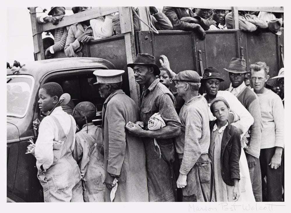 Marion Post Wolcott comparable auction result: marion post wolcott migrants waiting in line to be paid off for picking cotton near mileston mississippi 1939 printed 1978