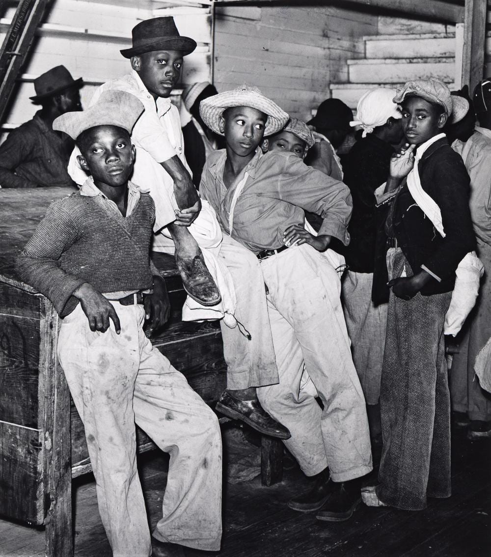 Marion Post Wolcott comparable auction result: marion post wolcott young cotton pickers waiting in plantation store to be paid off mileston miss 1939 printed 1980s