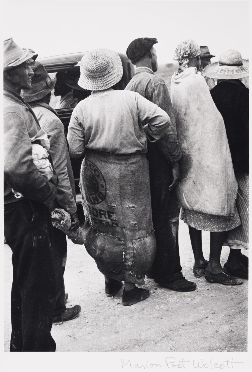Marion Post Wolcott comparable auction result: marion post wolcott migrant vegetable pickers lined up behind truck in field to be paid off near homestead florida 1939 printed 1977