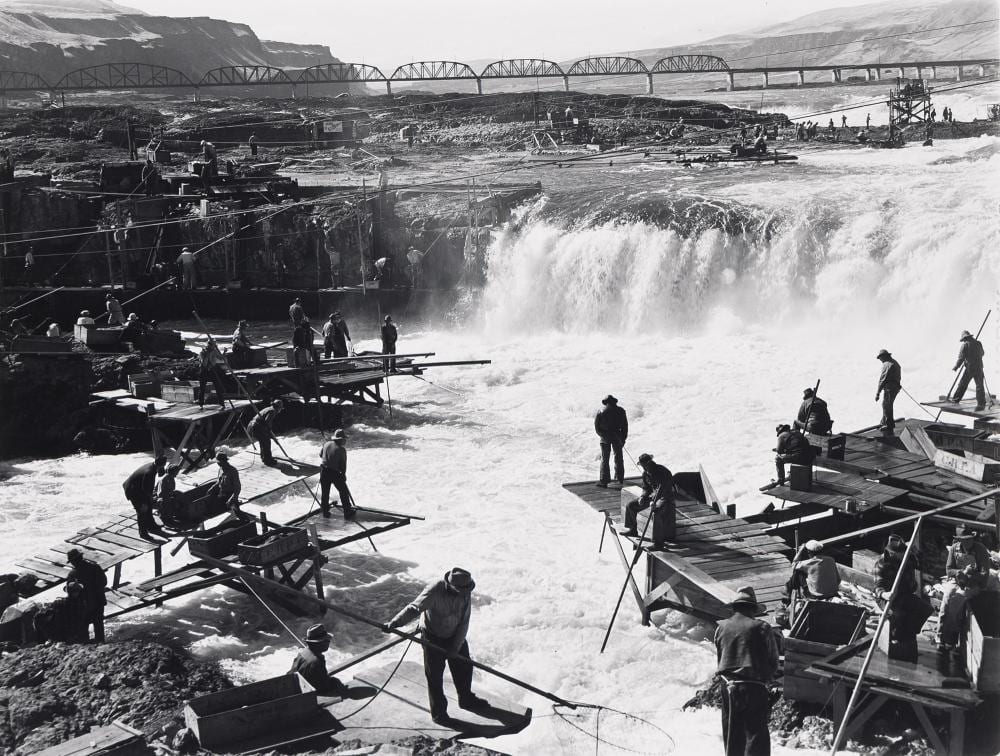 Russell Lee comparable auction result: russell lee salmon fishing calilo falls oregon 1941 printed 1970s