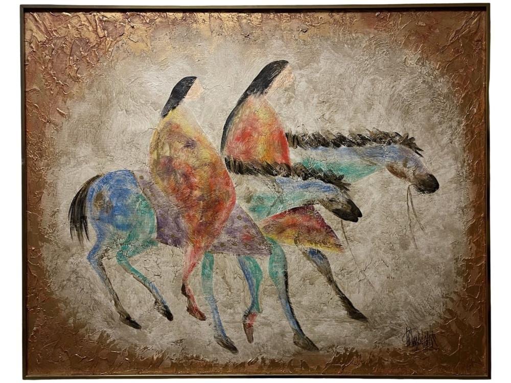 Lee Reynolds comparable auction result: lee reynolds native american horses mixed media