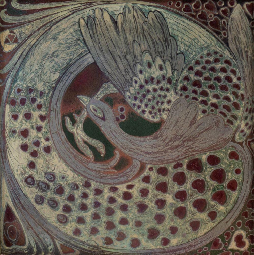 Galileo Chini comparable auction result: galileo chini firenze 1873 1956 tile with peacock