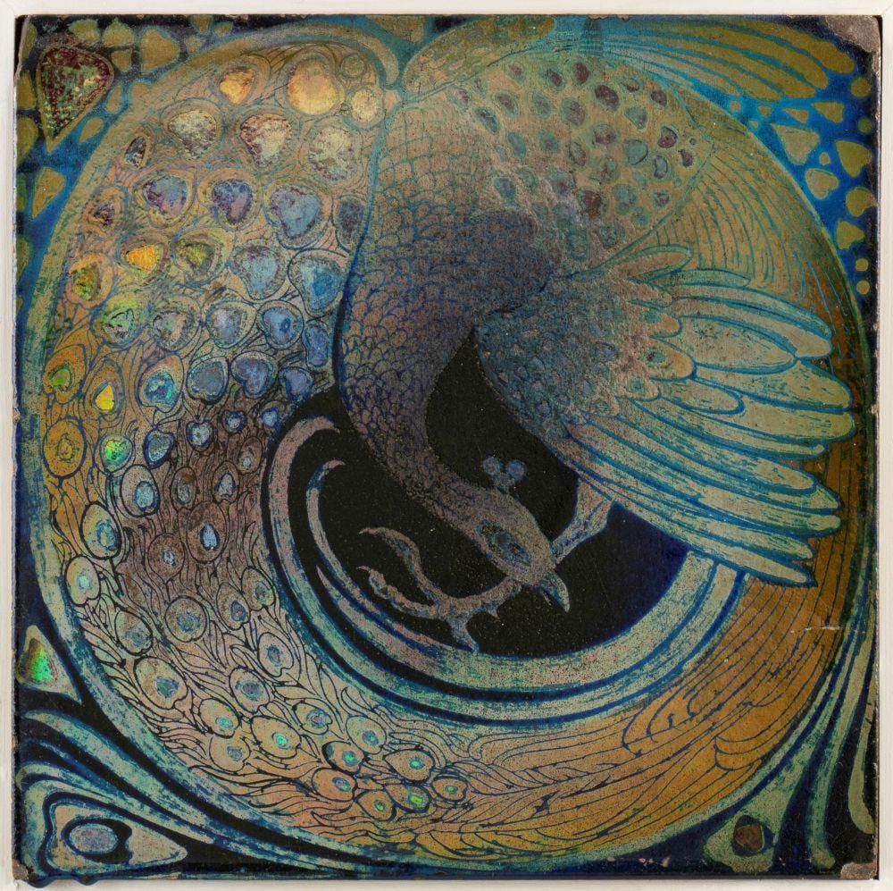 Galileo Chini comparable auction result: galileo chini firenze 1873 1956 tile with peacock