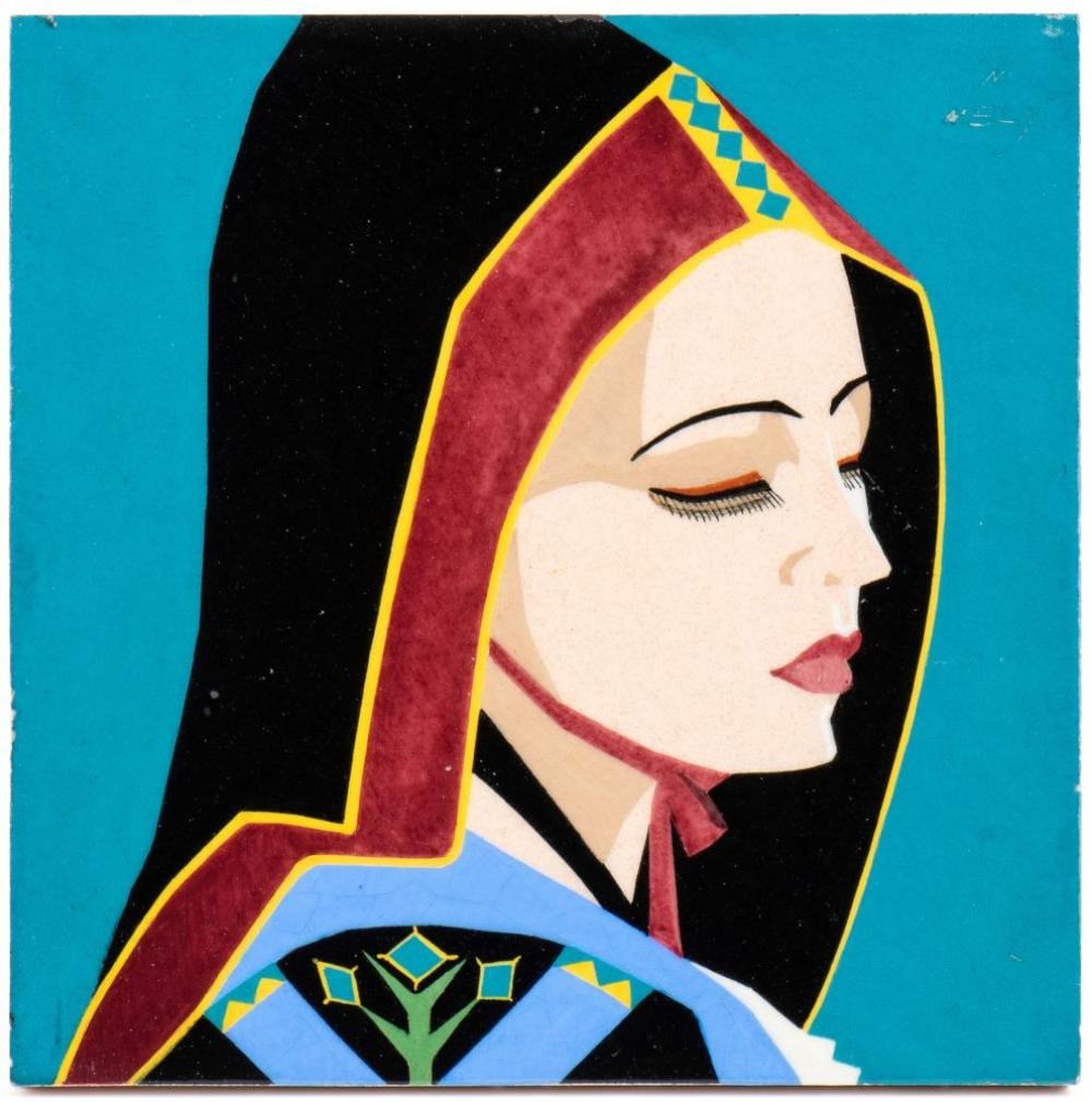 Melchiorre Melis comparable auction result: melkiorre melis bosa 1889 roma 1982 tile with woman in aritzo traditional costume