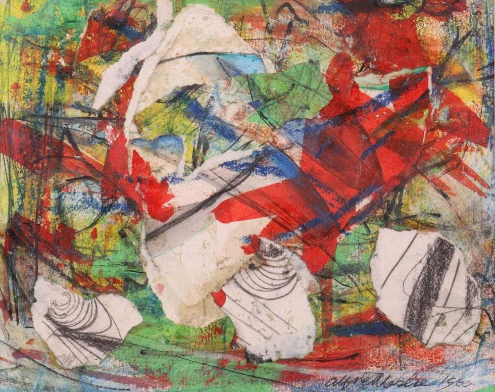 Alfred Leslie comparable auction result: alfred leslie american 1927 2023 untitled signed and dated alfred leslie 1960 lower right mixed media 20 x 25 cm framed and glazed 38 x 43 cm
