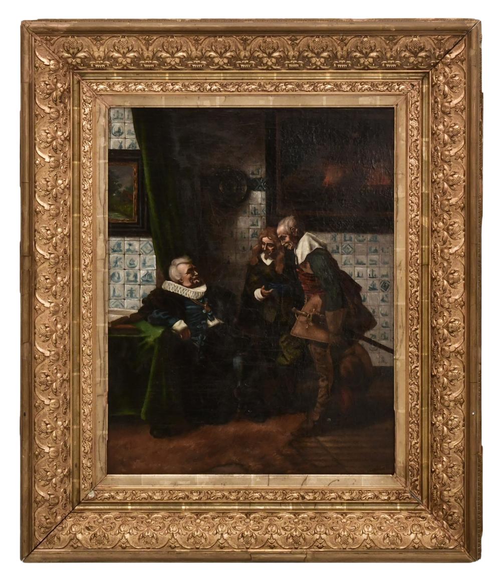 Max Volkhart comparable auction result: max volkhart german 1848 1935 plaintiff and his lawyer with the burgomaster