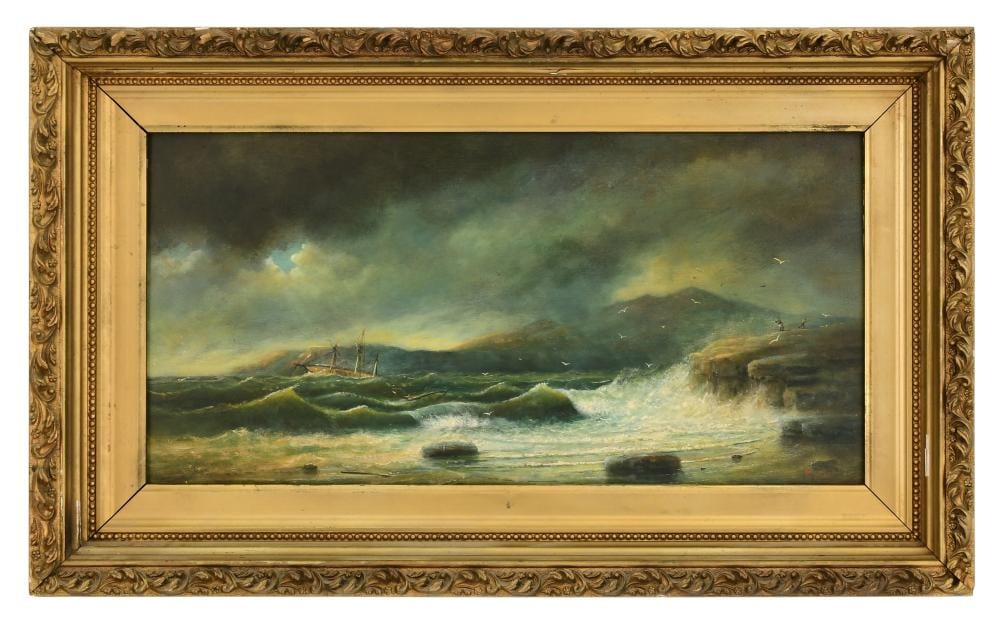 Brian Coole comparable auction result: brian coole english american b 1939 coastal landscape with sailing ship