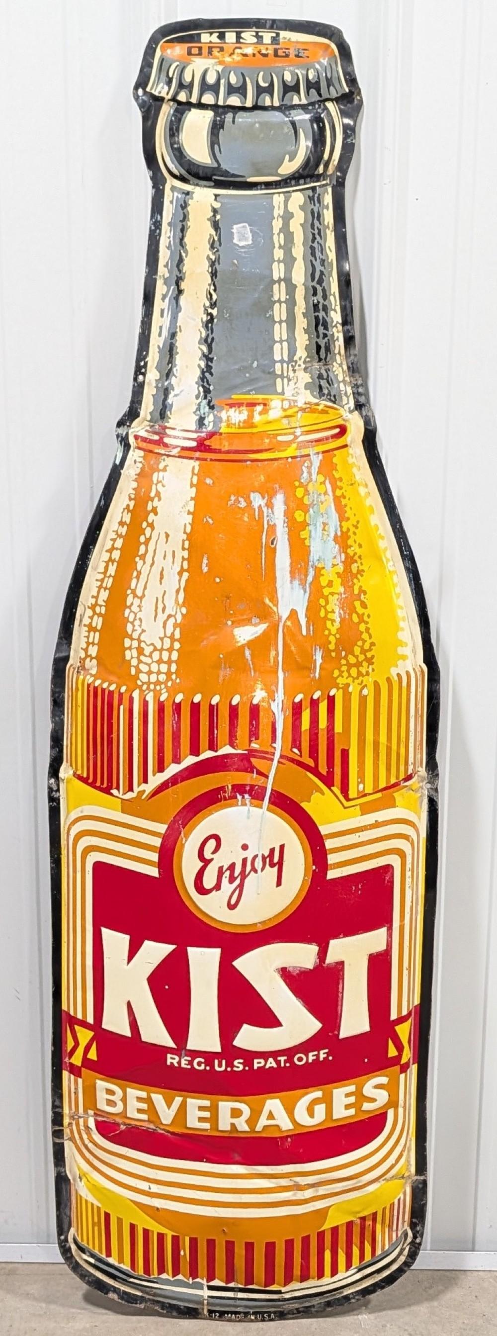 4-1/2ft Vintage SST Kist Orange Soda Bottle Embossed Advertising Sign sold by Kraft Auction Service, lot 3432 — auction record photograph