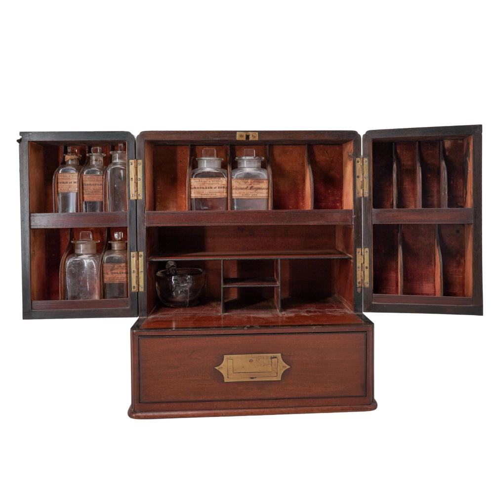 Antique Doctor Medicine Cabinet with Bottles sold by Akiba Galleries, lot 92 — auction record photograph