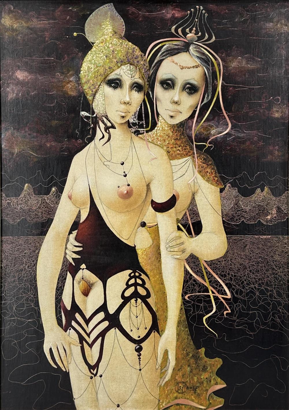 Christian LeMoult comparable auction result: christian le moult 1941 les deux amies huile sur panneau dimensions 85 x 60 cm