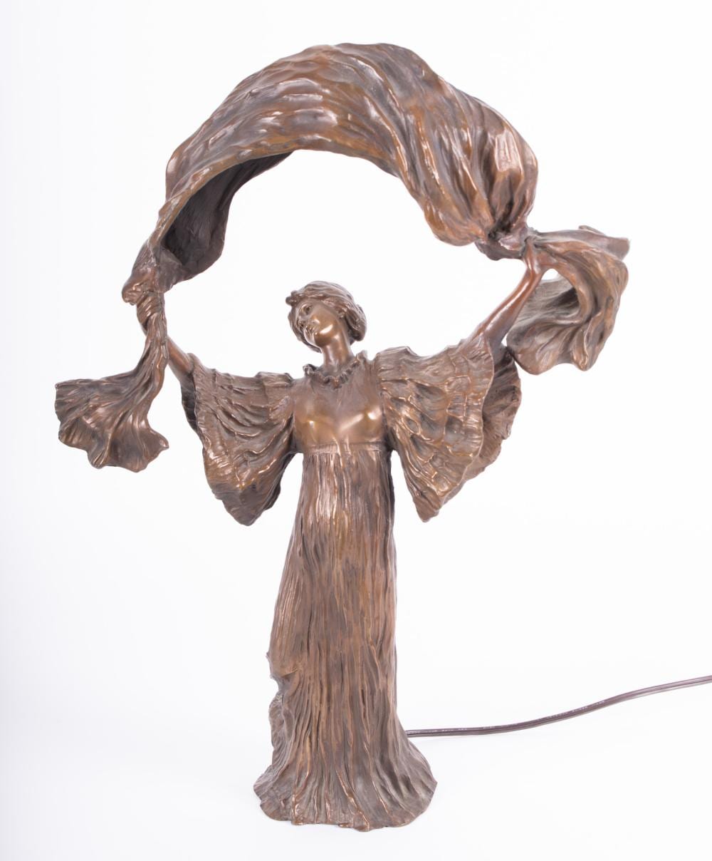 Agathon Leonard comparable auction result: an art nouveau bronze table lamp dancer with scarf after agathon leonard