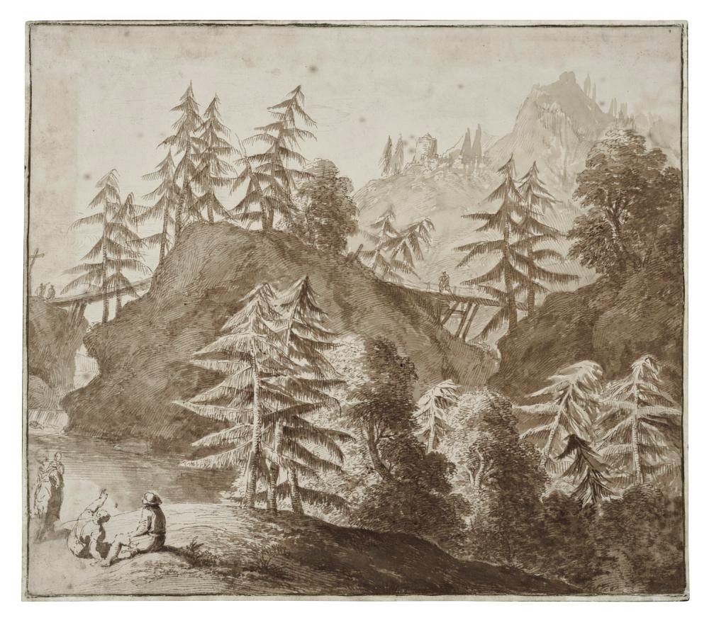 Marco Ricci comparable auction result: marco ricci belluno 1676 1730 venice pine trees in a hill landscape with