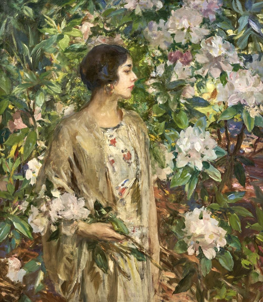 irving ramsey wiles 1861 1948 glad and rhododendron 46 x 40 in 116 8 x 101 6 cm painted circa 1927 · Bonhams · 2026-01-27 Irving Ramsey Wiles comparable auction result: irving ramsey wiles 1861 1948 glad and rhododendron 46 x 40 in 116 8 x 101 6 cm painted circa 1927