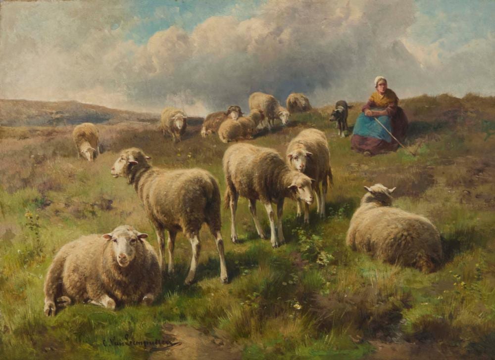 Cornelis van Leemputten comparable auction result: cornelis van leemputten 1841 1902 shepherdess with flock