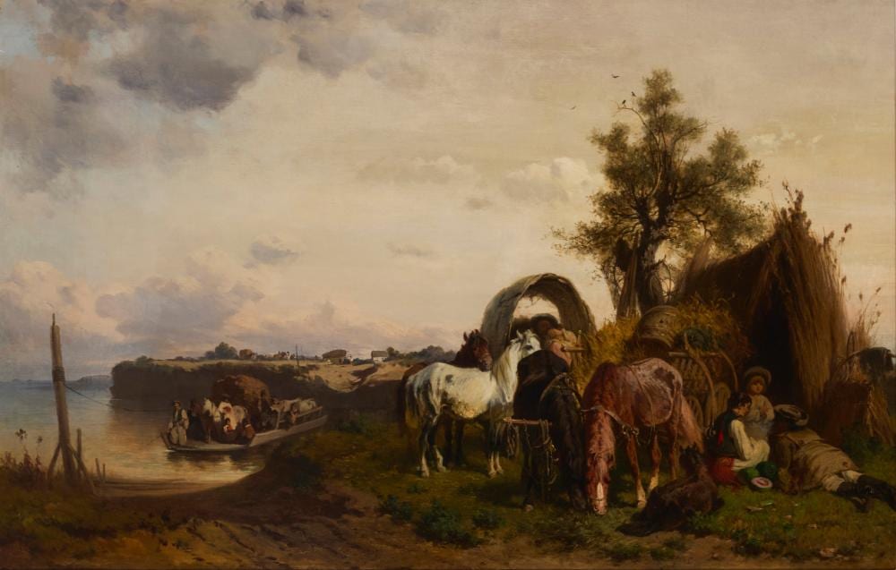 Adolf van der Venne comparable auction result: adolf van der venne 1828 1911 figures and horses resting along a shore