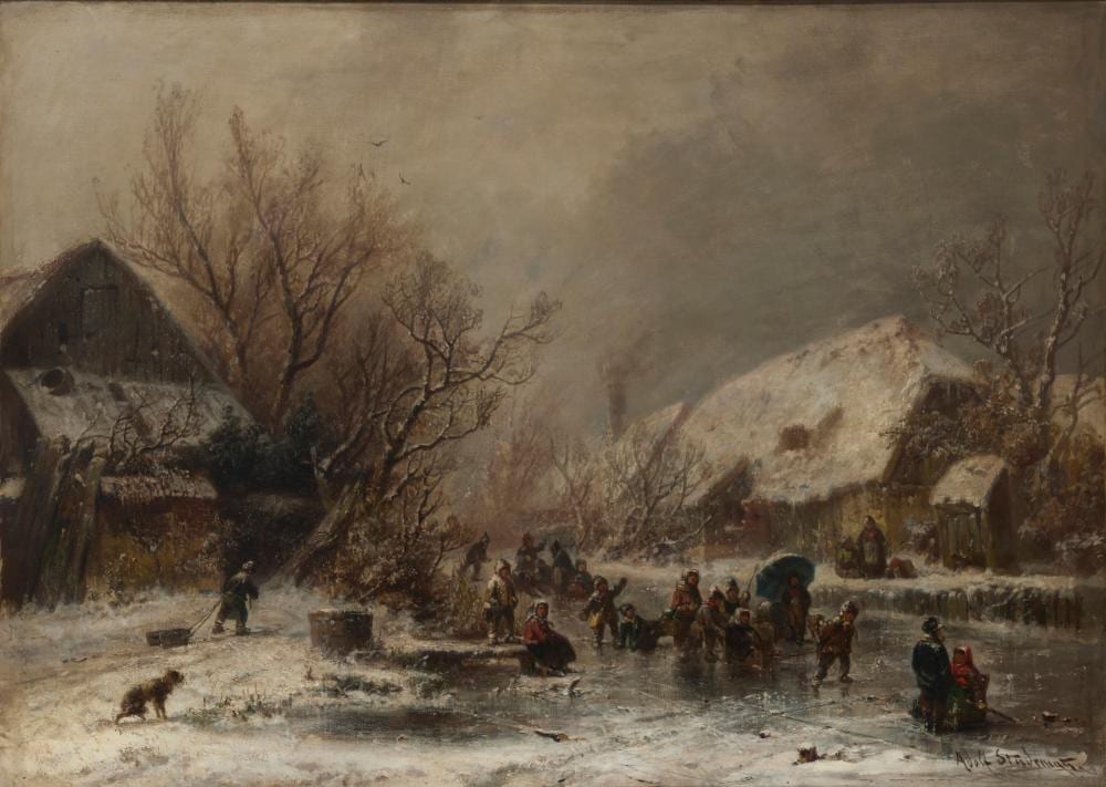 Adolf Stademann comparable auction result: adolf stademann 1824 1895 winter village scene