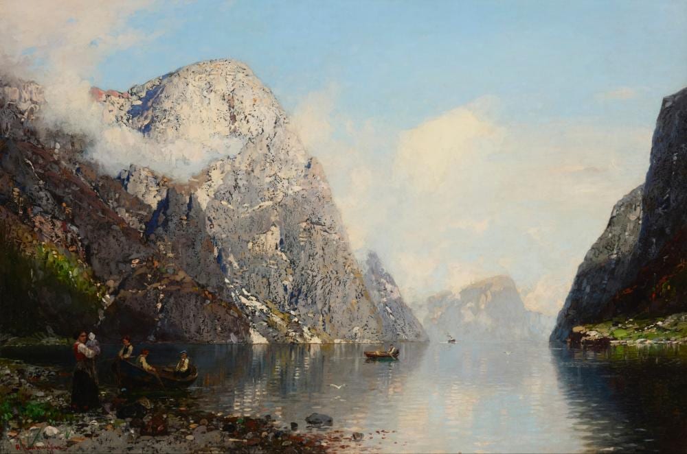 Georg Anton Rasmussen comparable auction result: anton rasmussen 1842 1914 norwegian fjord with figures