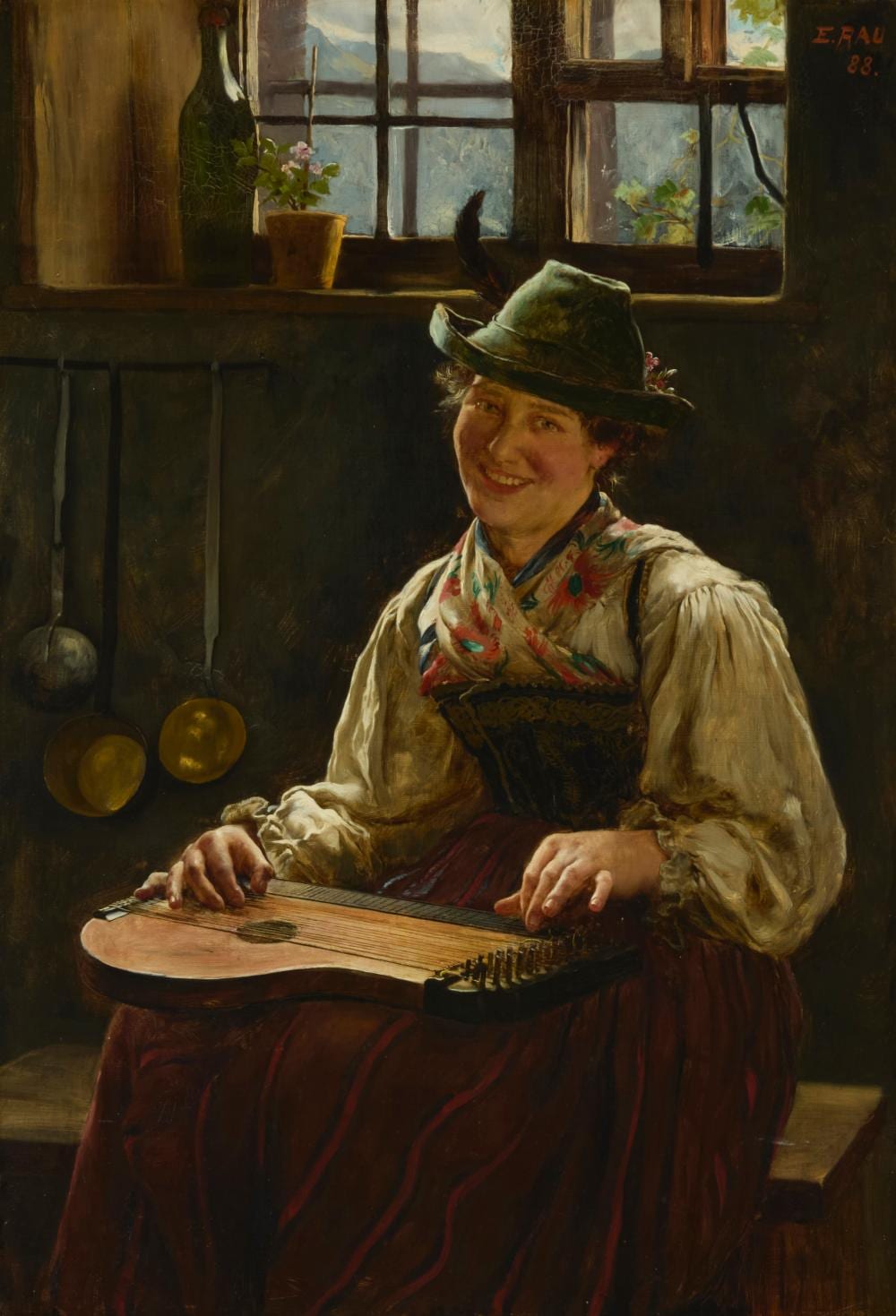 Emil Rau comparable auction result: emil rau 1858 1937 portrait of a seated woman strumming a zither 1888