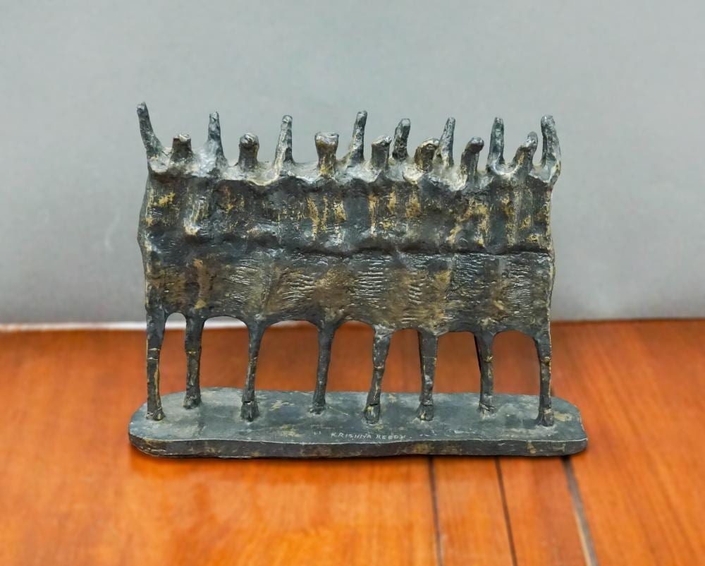 Krishna Reddy comparable auction result: krishna reddy indian b 1925 the vision resin with bronze patina 11 x 14 1 4 in 27 9 x 36 2 cm