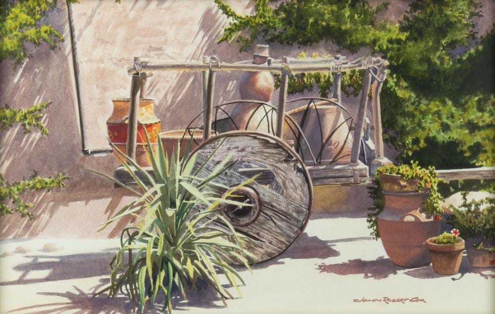 john cox b 1941 relics in the afternoon sun · Jackson Hole Art Auction · 2026-02-11 John Cox comparable auction result: john cox b 1941 relics in the afternoon sun