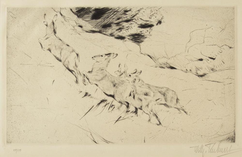 Wilhelm Kuhnert comparable auction result: wilhelm kuhnert german 1865 1926 female waterbuck in flight 1918
