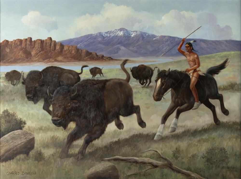 charles damrow 1916 1989 bison hunt · Jackson Hole Art Auction · 2026-02-12 Charles Damrow comparable auction result: charles damrow 1916 1989 bison hunt