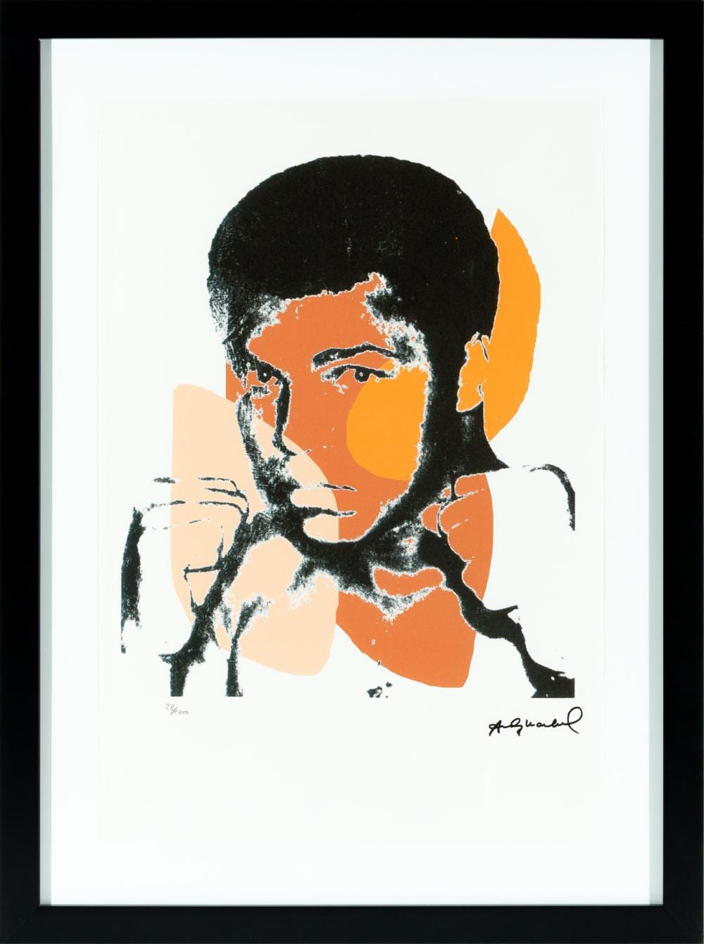 ANDY WARHOL, American (1928 - 1987), Mohammed Ali, 1978, offset digital lithograph on Arches paper, 28/100, framed size 72 x 54cm sold by Lawsons, lot 8035 — auction record photograph