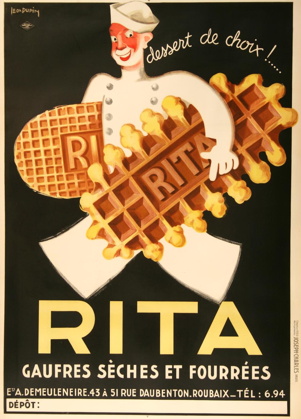Leon Dupin comparable auction result: original french rita biscuits poster 1933 by leon dupin