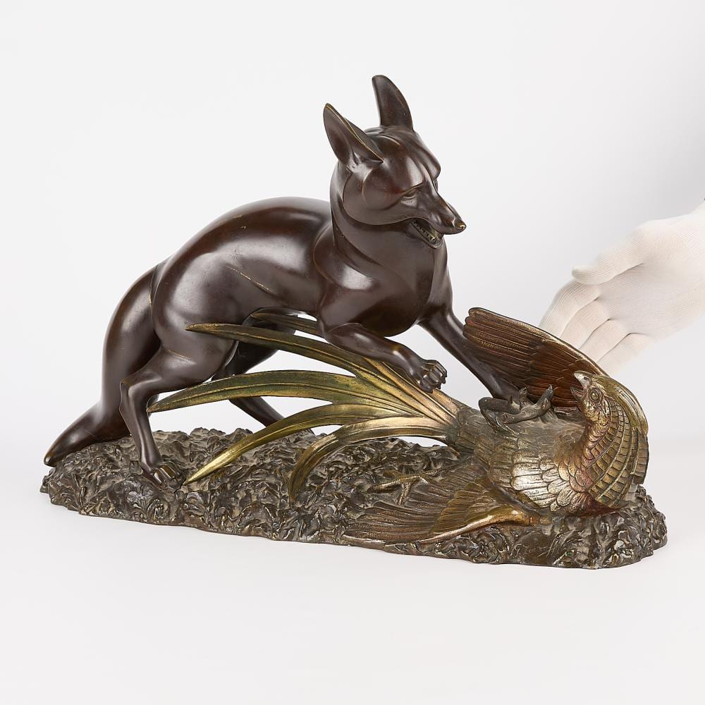 Georgij Dmitrievic Lavrov comparable auction result: georges lavroff fox attacking pheasant bronze