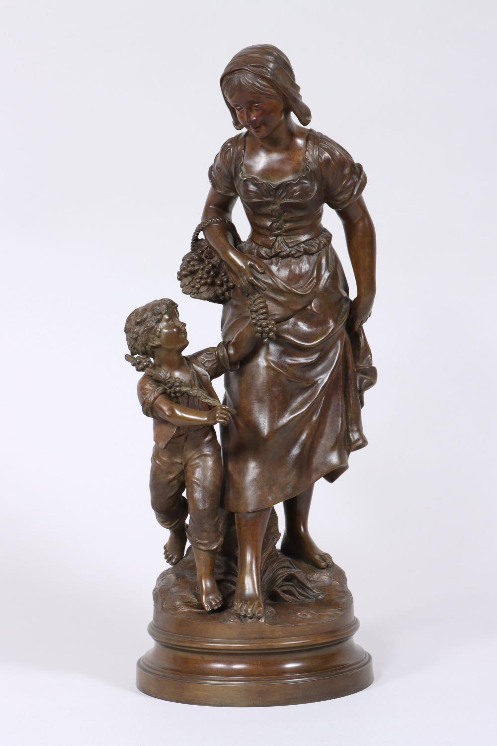 Sylvain Kinsburger comparable auction result: sylvain kinsburger french 1855 1935 mother and child gathering grapes bronze
