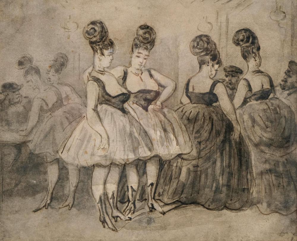 Constantin Guys comparable auction result: constantin guys le cabaret ink and wash drawing of parisian grisettes 19th c