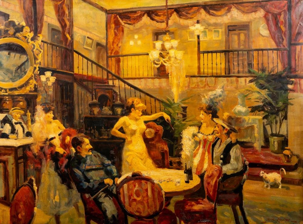 Jack Levine comparable auction result: jack levine signed large oil on canvas painting new friends