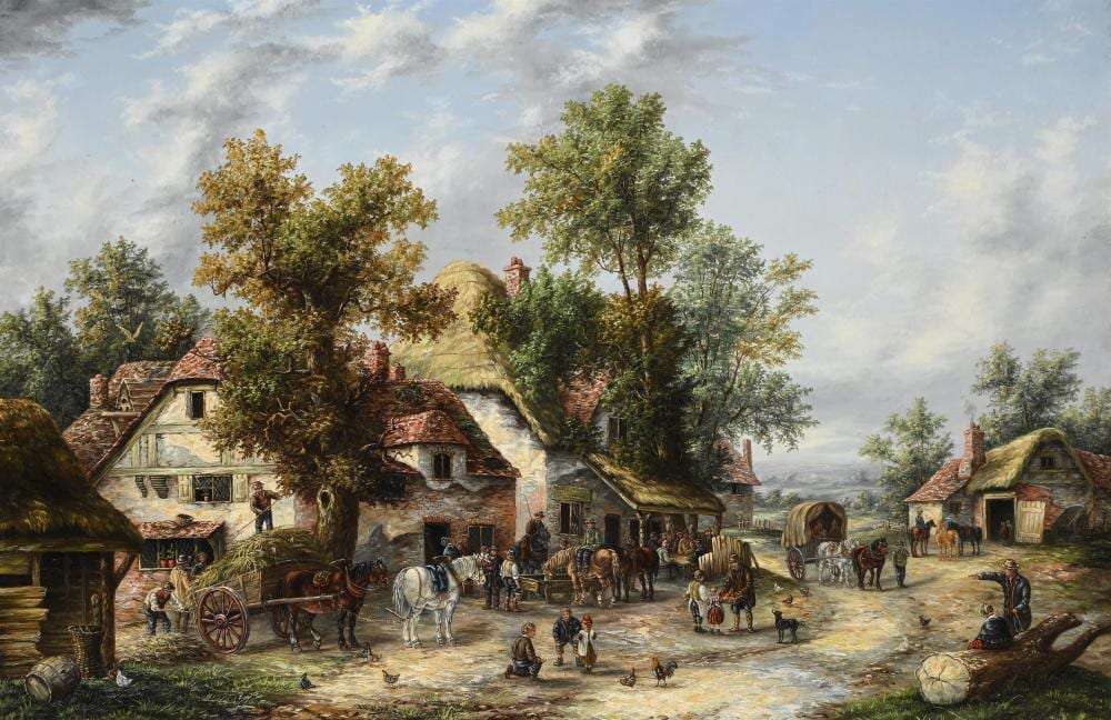 Edwin Masters comparable auction result: edwin masters british fl 1916 1935 figures with horses in a village