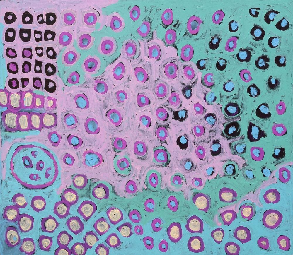 Mary Gibson Nakamarra comparable auction result: mary gibson nakamarra my country acrylic on canvas 93cm x 106cm