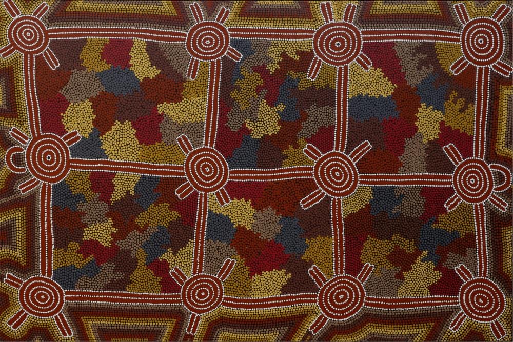 Dinny Tjampitjinpa Nolan comparable auction result: dinny nolan tjampitjinpa water dreaming acrylic on linen 121cm x 181cm