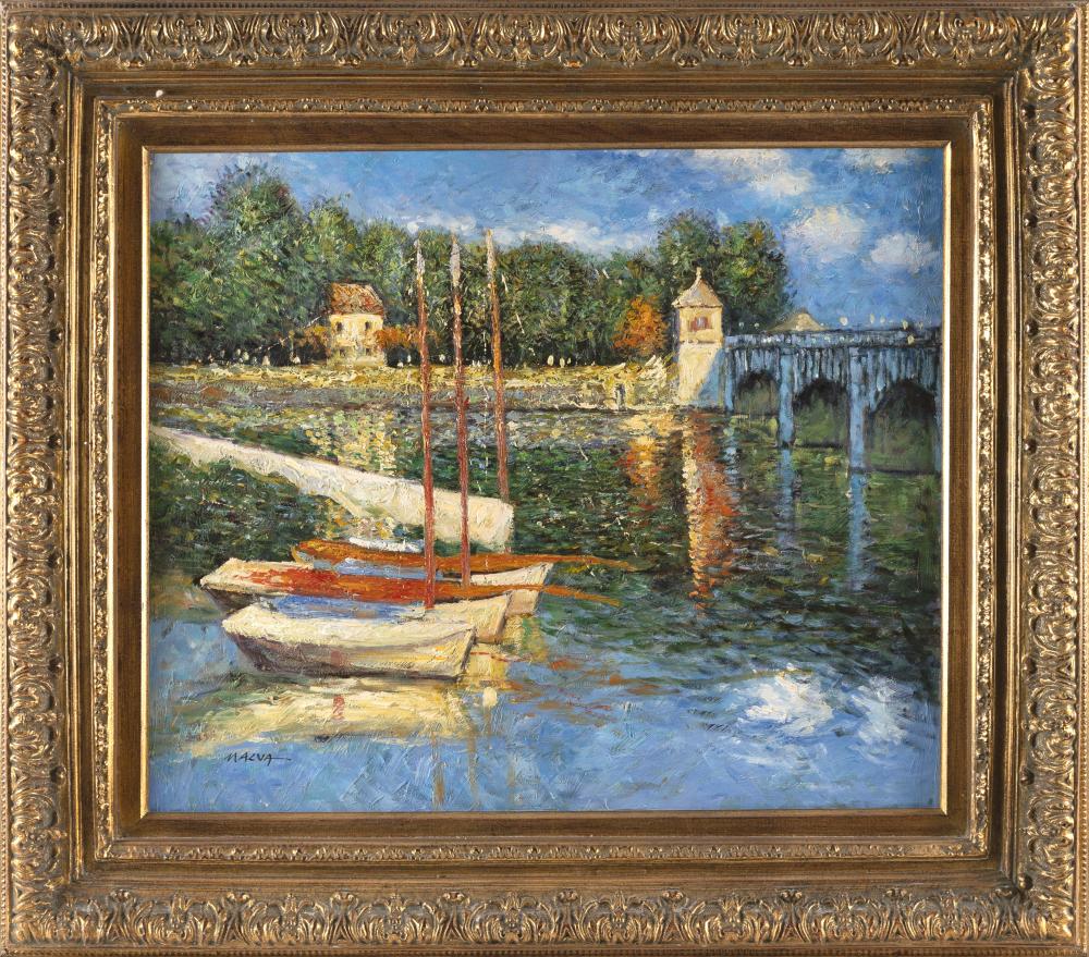 Omar Hamdi Malva comparable auction result: omar hamdi malva syrian arab republic austria 1951 2015 sailboats moored in a river oil on canvas 20 x 24 framed 28 x 32