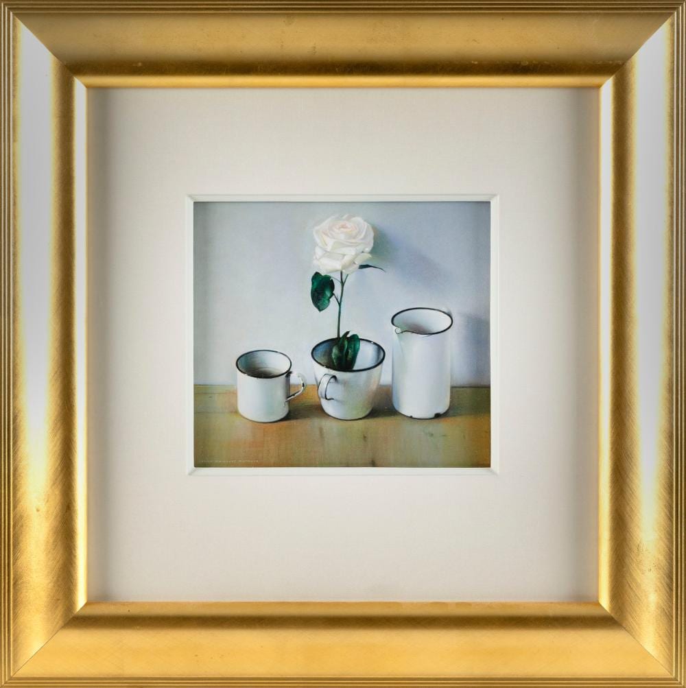 Andrew Hemingway comparable auction result: andrew hemingway united kingdom 1955 still life with three enamel cups and vivaldi rose pastel on board 9 5 x 10 5 framed 24 x 25