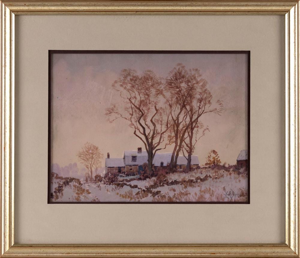 Hezekiah Anthony Dyer comparable auction result: hezekiah anthony dyer rhode island europe 1872 1943 winter landscape with house trees and stone walls watercolor 8 25 x 11 sight framed 14 25 x 17