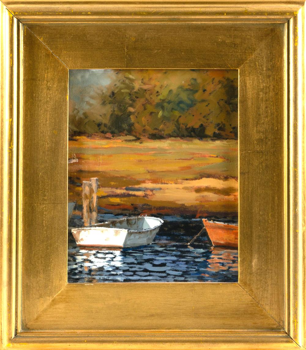 herman latham kent massachusetts 1930 2010 white dory oil on board 10 x 8 framed 15 25 x 13 25 · Eldred's · 2026-02-12 H. Latham Kent comparable auction result: herman latham kent massachusetts 1930 2010 white dory oil on board 10 x 8 framed 15 25 x 13 25