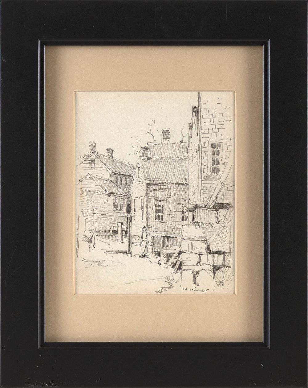 harry aiken vincent massachusetts new york illinois 1864 1931 rockport byways pencil on paper 8 x 6 sight framed 15 x 12 · Eldred's · 2026-02-12 Harry Aiken Vincent comparable auction result: harry aiken vincent massachusetts new york illinois 1864 1931 rockport byways pencil on paper 8 x 6 sight framed 15 x 12