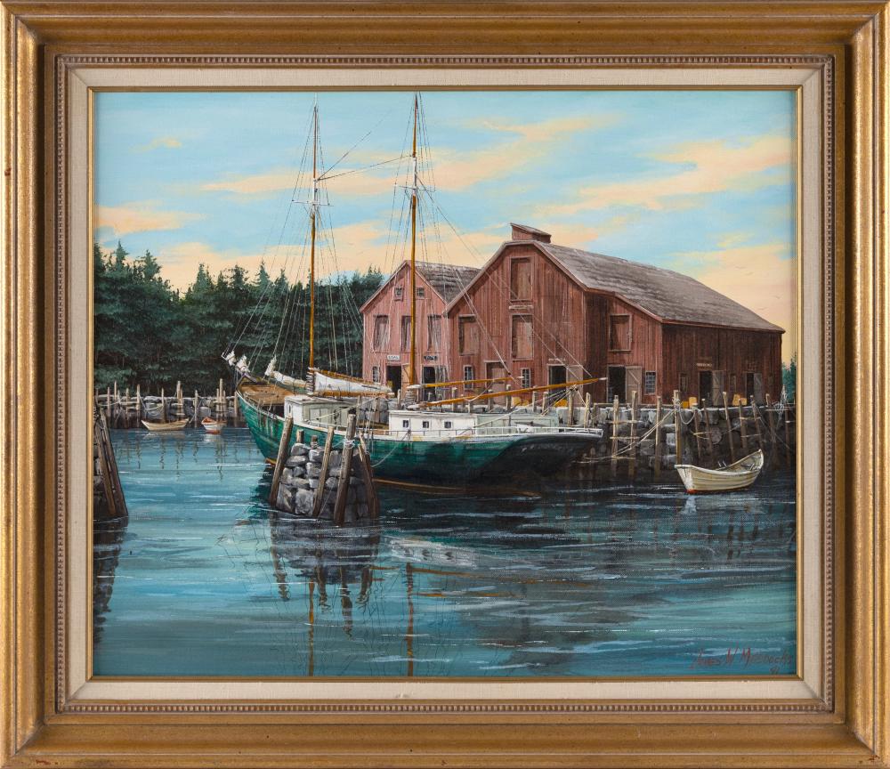 James W. Maddocks comparable auction result: james w maddocks massachusetts contemporary north shore harbor scene oil on canvas 20 x 24 framed 26 x 30