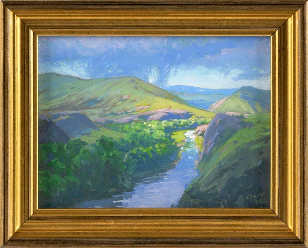 Taylor Lynde comparable auction result: taylor lynde montana 1970 spring spotlight oil on board 6 x 8 framed 8 25 x 10 25