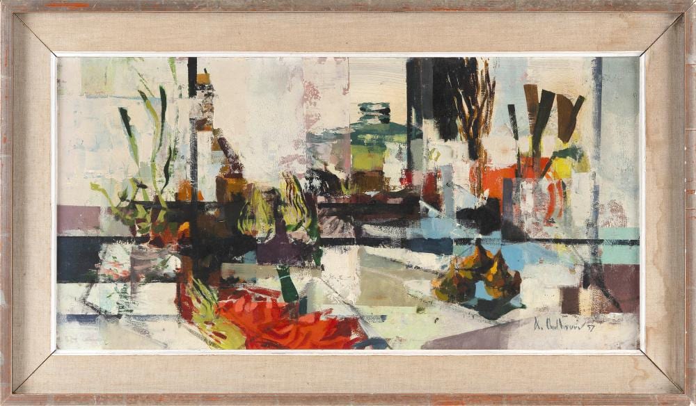 Alfred Cheney Chadbourn comparable auction result: alfred cheney chadbourn maine turkey 1921 1998 abstract still life oil on board 12 x 24 framed 16 x 28