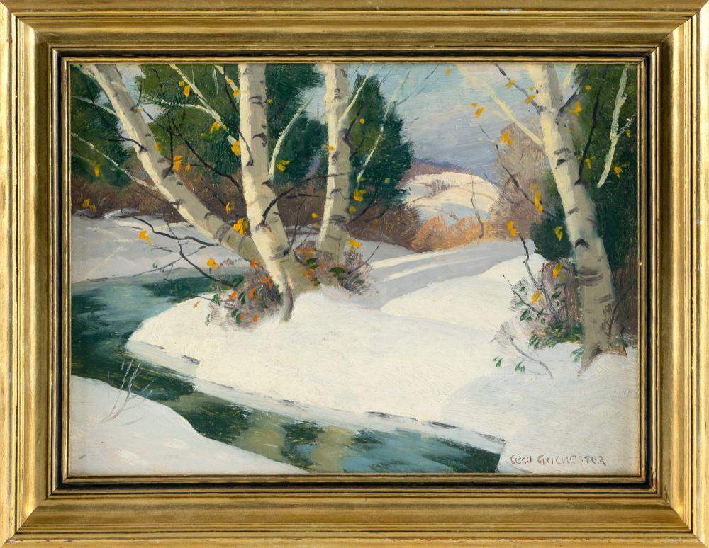 Cecil Chichester comparable auction result: cecil chichester new york 1891 1963 winter stream oil on board 9 x 12 framed 11 5 x 15