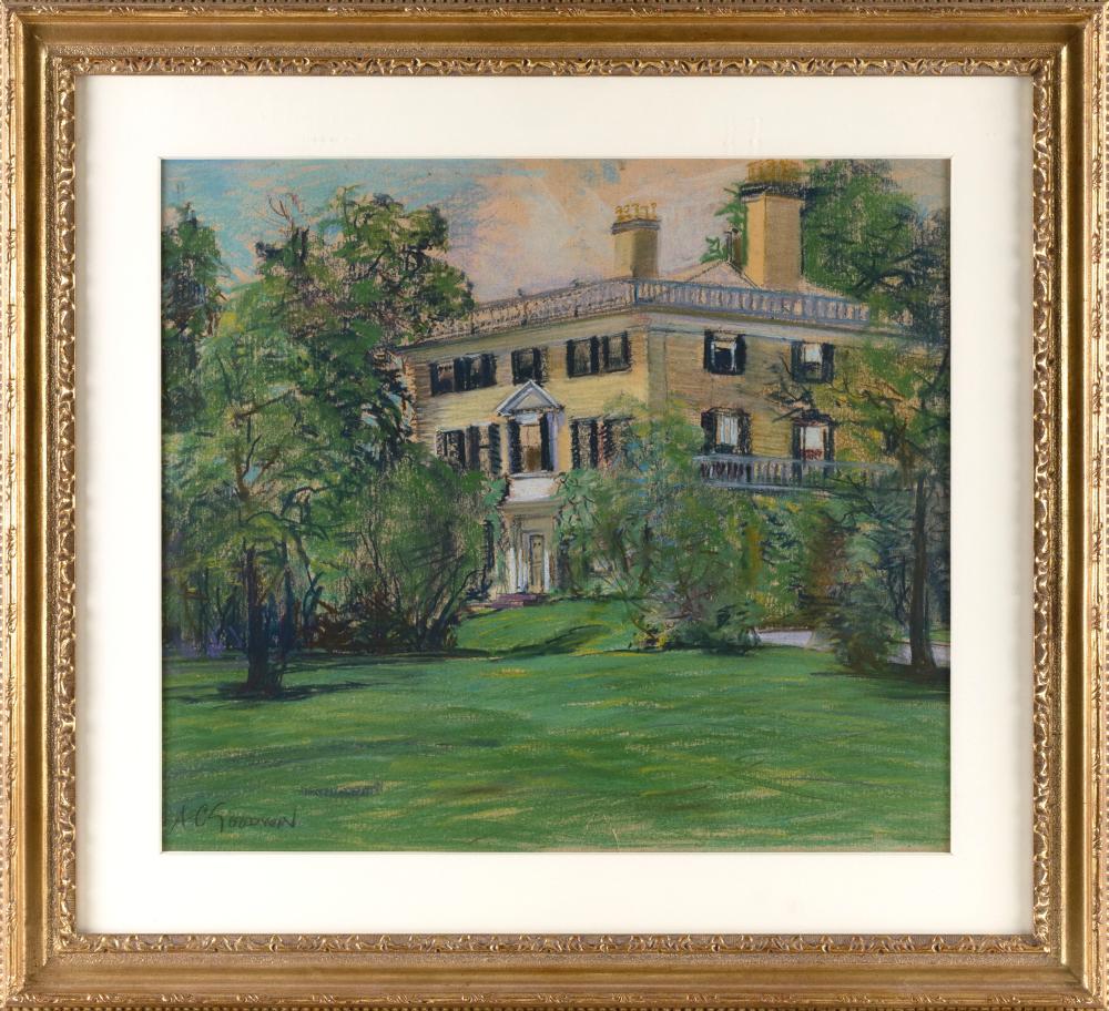 Arthur Clifton Goodwin comparable auction result: arthur clifton goodwin massachusetts new york 1864 1929 house of the president of harvard university pastel 19 x 22 sight framed 28 5 x 31