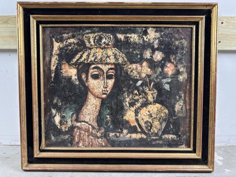 Enrico Campagnola comparable auction result: enrico campagnola france italy 1911 1984 stylized portrait of a young woman oil on canvas 20 x 24 framed 26 x 30